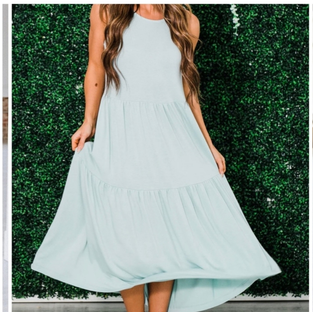 Spring Breeze Boho Midi Dress - Mint Green